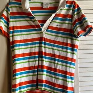adorable multicolor striped Lacoste polo